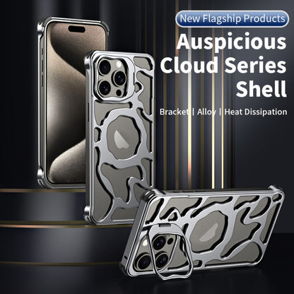 For iPhone 15 Pro Auspicious Cloud Series MagSafe Metal Phone Case with Bracket(Silver) - iPhone 15 Pro Cases by buy2fix | Online Shopping UK | buy2fix