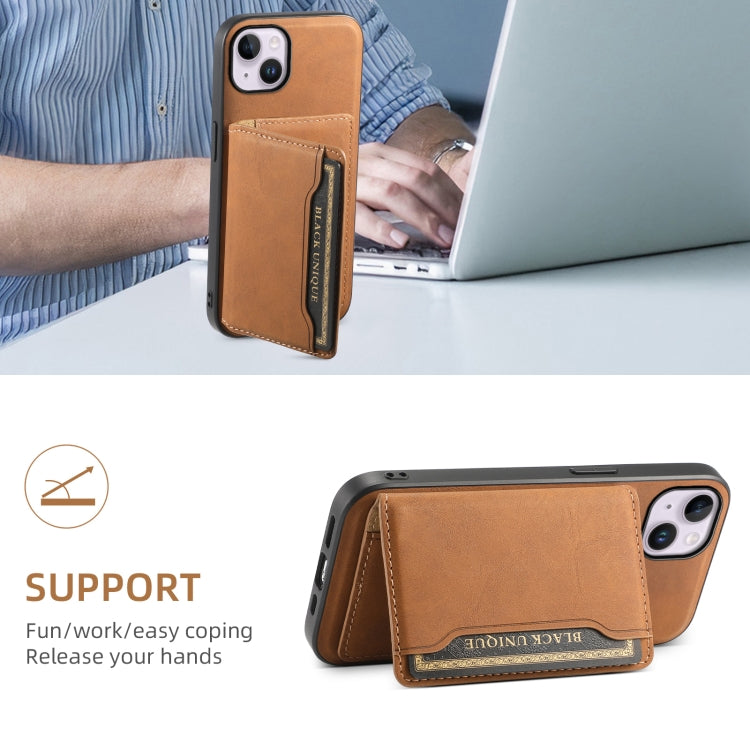 For iPhone 14 Plus Denior D13 Retro Texture Leather MagSafe Card Bag Phone Case(Brown) - iPhone 14 Plus Cases by Denior | Online Shopping UK | buy2fix