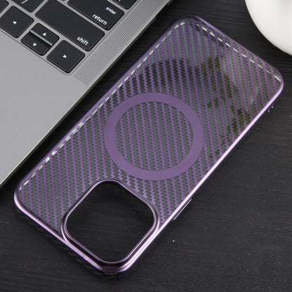 For iPhone 14 6D Plated Carbon Fiber Clear Magsafe PC Phone Case(Aurora Purple) - iPhone 14 Cases by buy2fix | Online Shopping UK | buy2fix