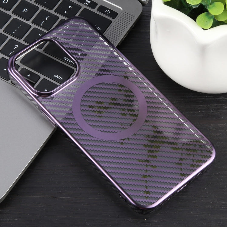 For iPhone 12 Pro Max 6D Plated Carbon Fiber Clear Magsafe PC Phone Case(Aurora Purple) - iPhone 12 Pro Max Cases by buy2fix | Online Shopping UK | buy2fix