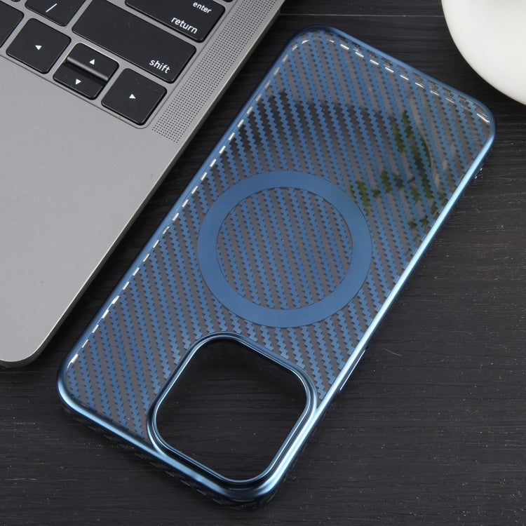 For iPhone 12 Pro Max 6D Plated Carbon Fiber Clear Magsafe PC Phone Case(Dream Blue) - iPhone 12 Pro Max Cases by buy2fix | Online Shopping UK | buy2fix