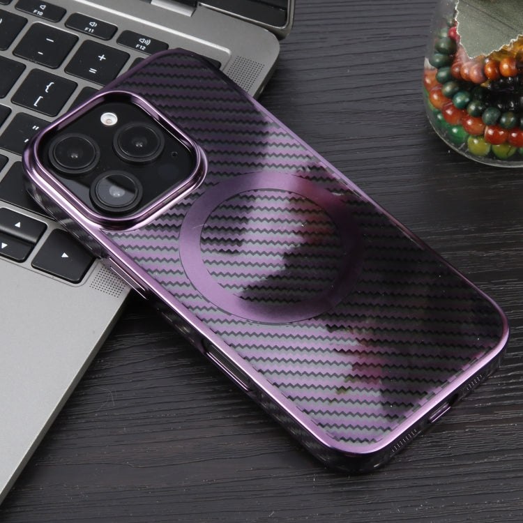 For iPhone 16 Pro Max 6D Plated Carbon Fiber Clear Magsafe PC Phone Case(Aurora Purple) - iPhone 16 Pro Max Cases by buy2fix | Online Shopping UK | buy2fix