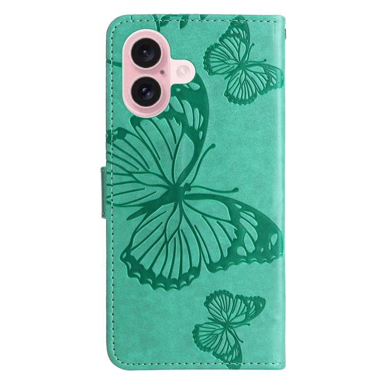 For iPhone 16 3D Butterfly Embossed Pattern Flip Leather Phone Case(Green) - iPhone 16 Cases by buy2fix | Online Shopping UK | buy2fix