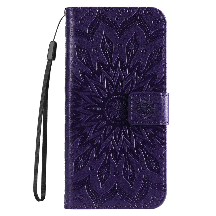 For iPhone SE 2024 Embossed Sunflower Pattern Flip Leather Phone Case(Purple) - More iPhone Cases by buy2fix | Online Shopping UK | buy2fix