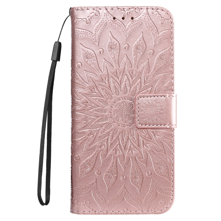 For iPhone 16 Embossed Sunflower Pattern Flip Leather Phone Case(Rose Gold) - iPhone 16 Cases by buy2fix | Online Shopping UK | buy2fix