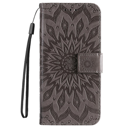 For iPhone 16 Plus Embossed Sunflower Pattern Flip Leather Phone Case(Grey) - iPhone 16 Plus Cases by buy2fix | Online Shopping UK | buy2fix