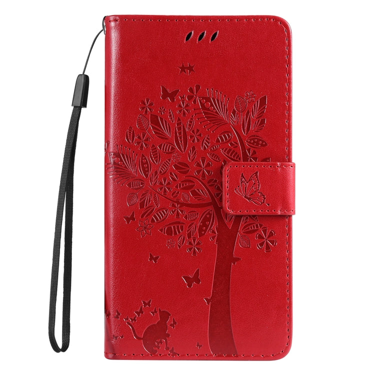 For iPhone 16 Pro Max Tree & Cat Embossed Pattern Flip Leather Phone Case(Red) - iPhone 16 Pro Max Cases by buy2fix | Online Shopping UK | buy2fix