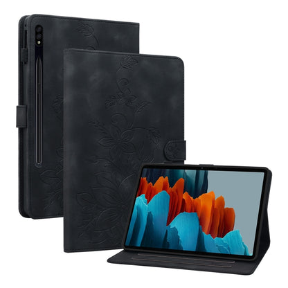 For Samsung Galaxy Tab S7 / S8 Lily Embossed Leather Tablet Case(Black) - Galaxy Tab S8 Cases by buy2fix | Online Shopping UK | buy2fix