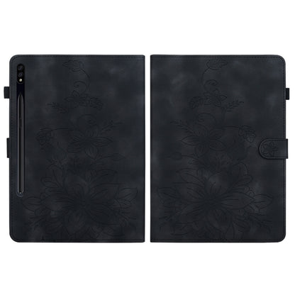 For Samsung Galaxy Tab S7 / S8 Lily Embossed Leather Tablet Case(Black) - Galaxy Tab S8 Cases by buy2fix | Online Shopping UK | buy2fix