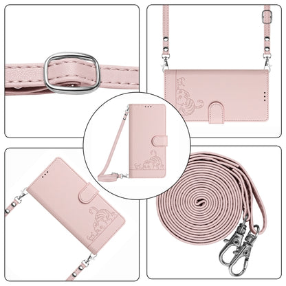 For Motorola Moto G Power 5G 2024 Cat Rat Embossed Pattern RFID Leather Phone Case with Lanyard(Pink) - Motorola Cases by buy2fix | Online Shopping UK | buy2fix