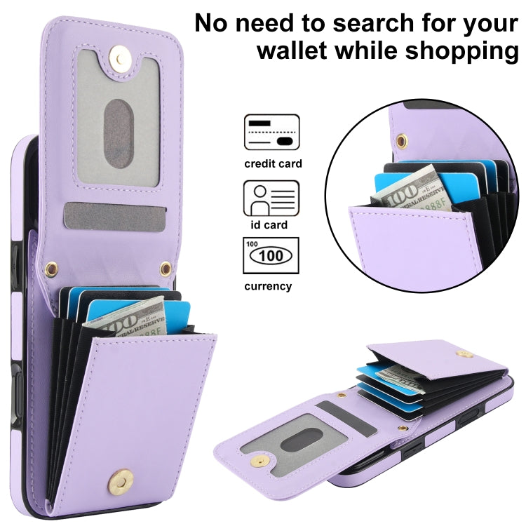 For iPhone 16 Pro Max YM015 Crossbody Rhombic Card Bag RFID Phone Case(Light Purple) - iPhone 16 Pro Max Cases by buy2fix | Online Shopping UK | buy2fix