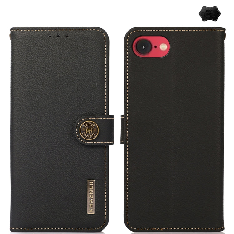 For iPhone 16e KHAZNEH Custer Genuine Leather RFID Phone Case(Black) - iPhone 16e Cases by buy2fix | Online Shopping UK | buy2fix