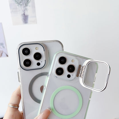 For iPhone 12 Pro Max J2 High Transparent MagSafe Magnetic Frame Holder Phone Case(White) - iPhone 12 Pro Max Cases by buy2fix | Online Shopping UK | buy2fix