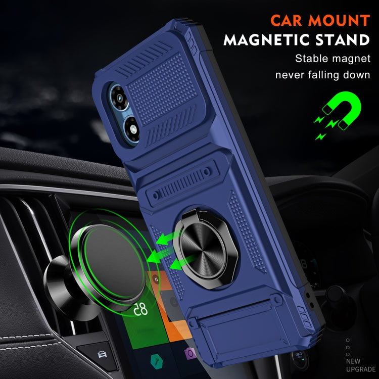 For Motorola Moto G Play 4G 2024 TPU+PC Shockproof Card Slot Phone Case with Metal Ring Holder(Blue) - Motorola Cases by buy2fix | Online Shopping UK | buy2fix