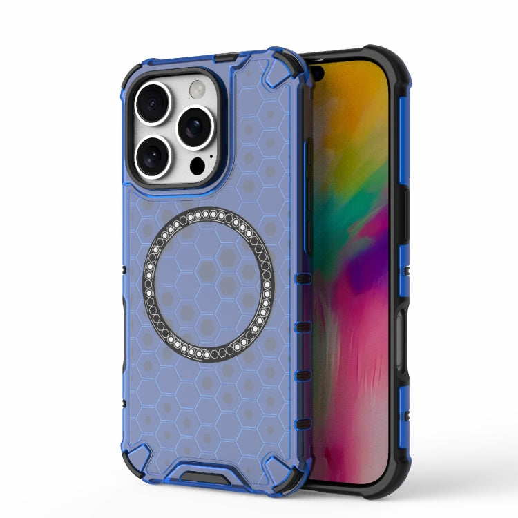 For iPhone 16 Pro Honeycomb Magnetic Ring Shockproof Phone Case(Blue) - iPhone 16 Pro Cases by buy2fix | Online Shopping UK | buy2fix