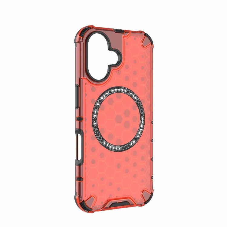 For iPhone 16 Honeycomb Magnetic Ring Shockproof Phone Case(Red) - iPhone 16 Cases by buy2fix | Online Shopping UK | buy2fix