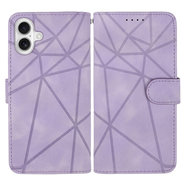 For iPhone 16 Skin Feel Geometric Lines Leather Phone Case(Purple) - iPhone 16 Cases by buy2fix | Online Shopping UK | buy2fix