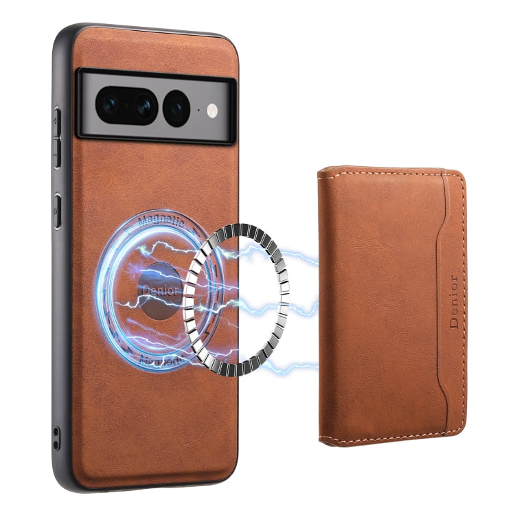 For Google Pixel 7 Pro 5G Denior D13 Retro Texture Leather MagSafe Card Bag Phone Case(Brown) - Google Cases by Denior | Online Shopping UK | buy2fix