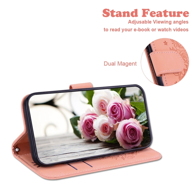 For iPhone 16 Pro Butterfly Rose Embossed Leather Phone Case(Pink) - iPhone 16 Pro Cases by buy2fix | Online Shopping UK | buy2fix