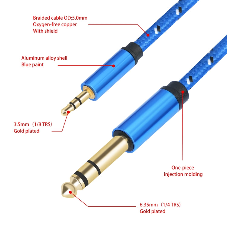 3662-3662BK 3.5mm Male to 6.35mm Male Stereo Amplifier Audio Cable, Length:2m(Blue) - Microphone Audio Cable & Connector by buy2fix | Online Shopping UK | buy2fix