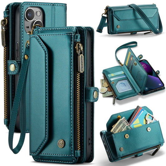 For iPhone 13 mini CaseMe C36 Card Slots Zipper Wallet RFID Anti-theft Leather Phone Case(Blue-green) - iPhone 13 mini Cases by CaseMe | Online Shopping UK | buy2fix