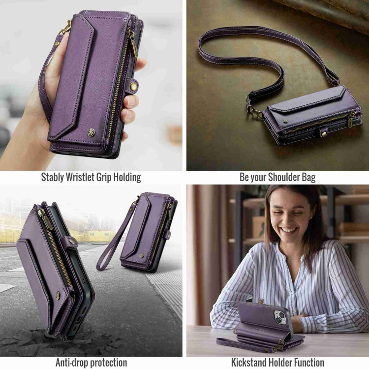 For iPhone 14 Plus CaseMe C36 Card Slots Zipper Wallet RFID Anti-theft Leather Phone Case(Purple) - iPhone 14 Plus Cases by CaseMe | Online Shopping UK | buy2fix