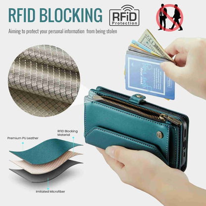 For iPhone 14 Plus CaseMe C36 Card Slots Zipper Wallet RFID Anti-theft Leather Phone Case(Blue-green) - iPhone 14 Plus Cases by CaseMe | Online Shopping UK | buy2fix