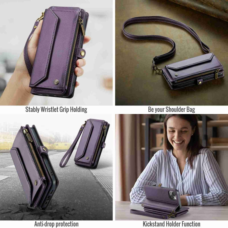 For iPhone 15 CaseMe C36 Card Slots Zipper Wallet RFID Anti-theft Leather Phone Case(Purple) - iPhone 15 Cases by CaseMe | Online Shopping UK | buy2fix