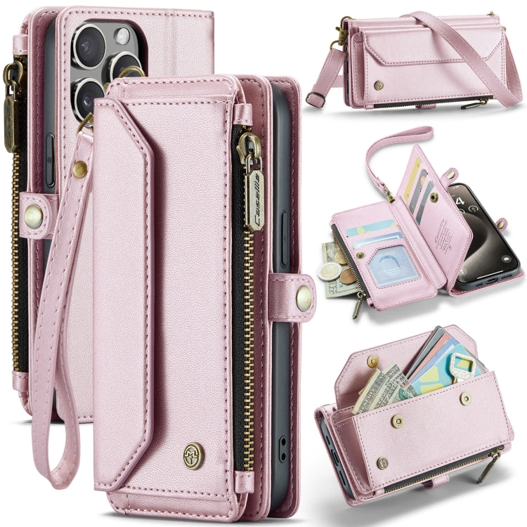 For iPhone 15 Pro CaseMe C36 Card Slots Zipper Wallet RFID Anti-theft Leather Phone Case(Pink) - iPhone 15 Pro Cases by CaseMe | Online Shopping UK | buy2fix