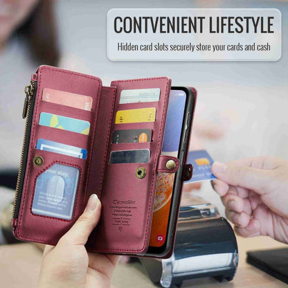 For Samsung Galaxy A14 5G / 4G CaseMe C36 Card Slots Zipper Wallet RFID Anti-theft Leather Phone Case(Wine Red) - Galaxy Phone Cases by CaseMe | Online Shopping UK | buy2fix