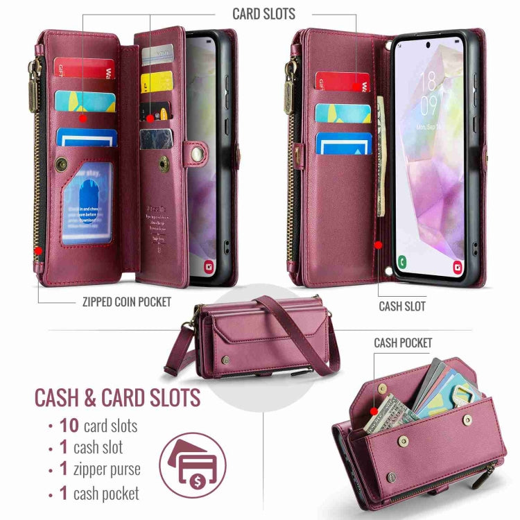 For Samsung Galaxy A35 5G CaseMe C36 Card Slots Zipper Wallet RFID Anti-theft Leather Phone Case(Wine Red) - Galaxy Phone Cases by CaseMe | Online Shopping UK | buy2fix