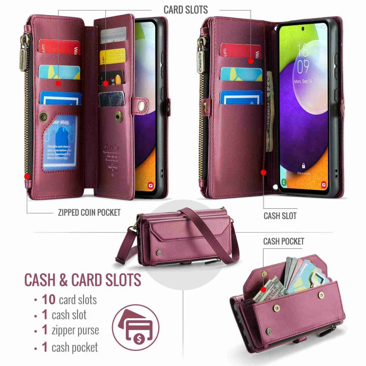 For Samsung Galaxy A52 / A52s 5G CaseMe C36 Card Slots Zipper Wallet RFID Anti-theft Leather Phone Case(Wine Red) - Galaxy Phone Cases by CaseMe | Online Shopping UK | buy2fix