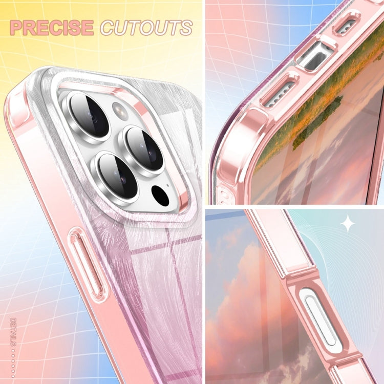 For iPhone 16 Pro IMD Gradient Feather PC Hybrid TPU Phone Case(Light Pink) - iPhone 16 Pro Cases by buy2fix | Online Shopping UK | buy2fix