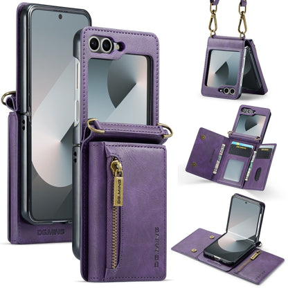 For Samsung Galaxy Z Flip6 DG.MING M5 Series Zip RFID Multi Card Detachable Leather Phone Case with Long Lanyard(Purple) - Galaxy Z Flip6 5G Cases by DG.MING | Online Shopping UK | buy2fix