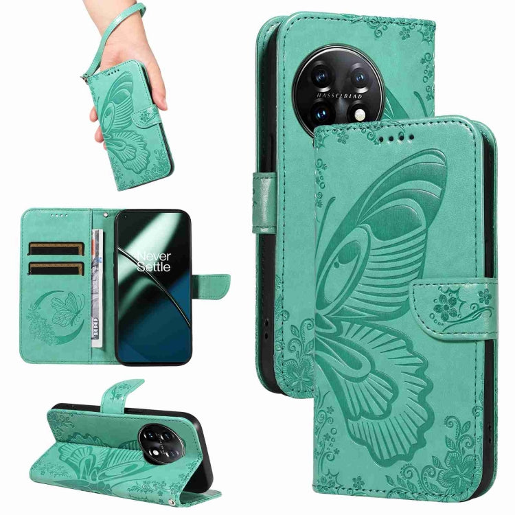 For OnePlus 11 5G Swallowtail Butterfly Embossed Leather Phone Case(Green) - OnePlus Cases by buy2fix | Online Shopping UK | buy2fix