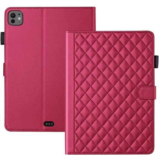 For iPad Pro 13 2024 Rhombus Lattice Leather Smart Tablet Case(Red) - iPad Pro 13 2024 Cases by buy2fix | Online Shopping UK | buy2fix