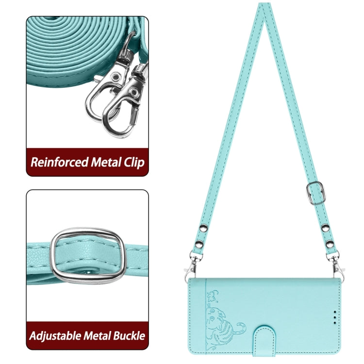 For Blackview A52 Cat Rat Embossed Pattern RFID Leather Phone Case with Lanyard(Mint Green) - More Brand by buy2fix | Online Shopping UK | buy2fix