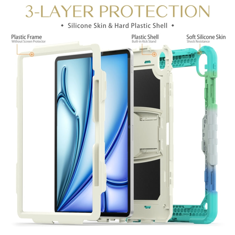 For iPad Air 13 2024 Silicone Hydric PC Tablet Case with Shoulder Strap & Holder(Camouflage Light Blue) - iPad Air 13 2024 Cases by buy2fix | Online Shopping UK | buy2fix