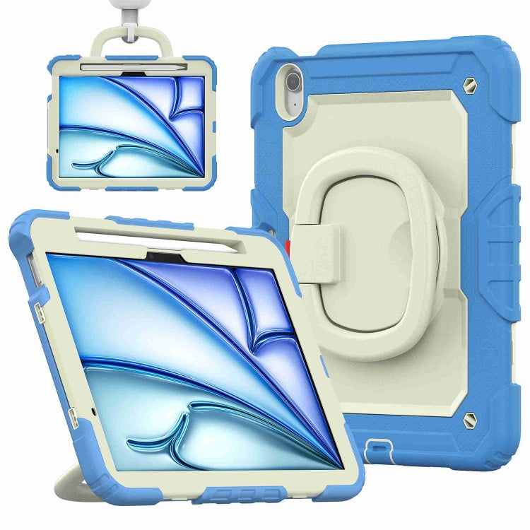 For iPad Air 11 2024 Handle Silicone Hydric PC Tablet Case with Shoulder Strap(Cyan-blue) - iPad Air 11 2024 Cases by buy2fix | Online Shopping UK | buy2fix