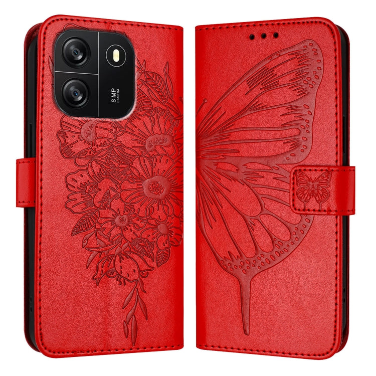 For Blackview Wave 6C Embossed Butterfly Leather Phone Case(Red) - More Brand by buy2fix | Online Shopping UK | buy2fix