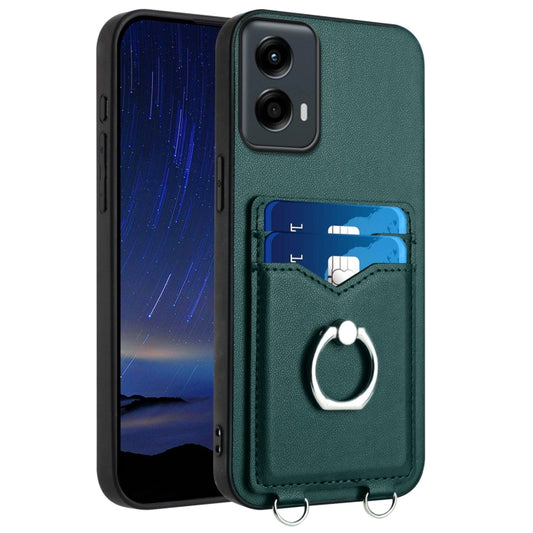 For Motorola Moto G Play 2024 5G R20 Ring Card Holder Phone Case(Green) - Motorola Cases by buy2fix | Online Shopping UK | buy2fix
