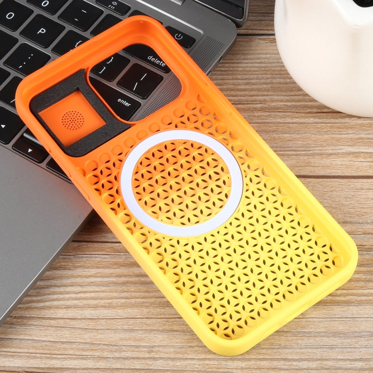 For iPhone 15 Pro Max Gradient Color Honeycomb Aromatherapy MagSafe Phone Case(Orange Yellow) - iPhone 15 Pro Max Cases by buy2fix | Online Shopping UK | buy2fix