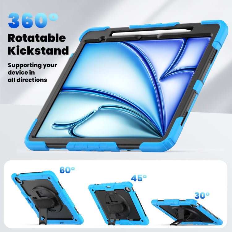 For iPad Air 13 2024 Silicone Hybrid PC Tablet Case with Shoulder Strap(Black + Light Blue) - iPad Air 13 2024 Cases by buy2fix | Online Shopping UK | buy2fix