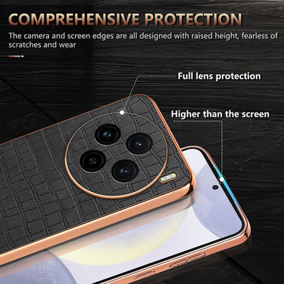 For vivo X100 5G AZNS Electroplated Frame Crocodile Texture Full Coverage Phone Case(Brown) - X100 Cases by AZNS | Online Shopping UK | buy2fix