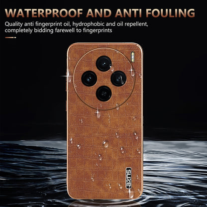 For vivo X100 5G AZNS Electroplated Frame Crocodile Texture Full Coverage Phone Case(Brown) - X100 Cases by AZNS | Online Shopping UK | buy2fix