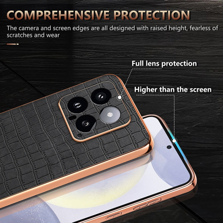 For Xiaomi 14 AZNS Electroplated Frame Crocodile Texture Full Coverage Phone Case(Brown) - 14 Cases by AZNS | Online Shopping UK | buy2fix