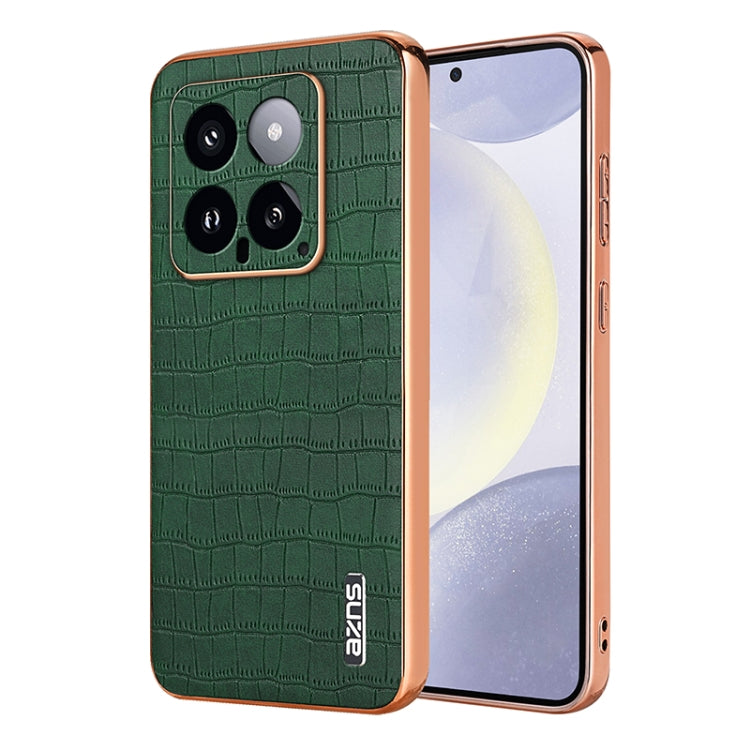 For Xiaomi 14 AZNS Electroplated Frame Crocodile Texture Full Coverage Phone Case(Green) - 14 Cases by AZNS | Online Shopping UK | buy2fix