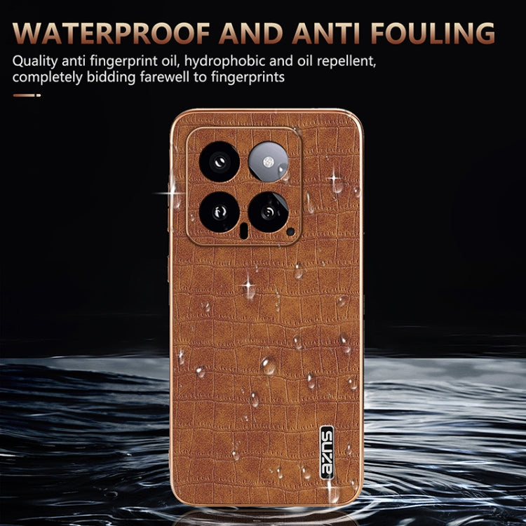 For Xiaomi 14 AZNS Electroplated Frame Crocodile Texture Full Coverage Phone Case(White) - 14 Cases by AZNS | Online Shopping UK | buy2fix