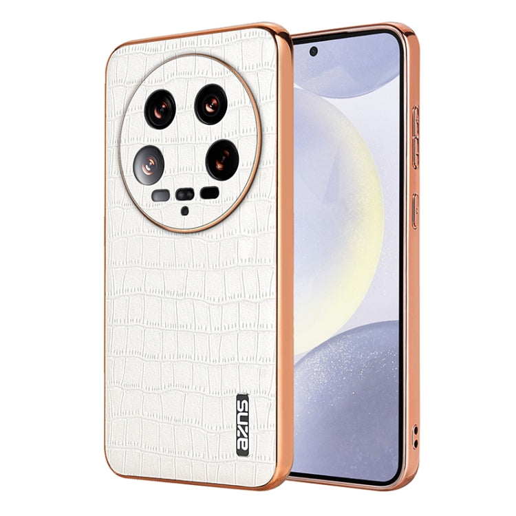 For Xiaomi 14 Ultra AZNS Electroplated Frame Crocodile Texture Full Coverage Phone Case(White) - 14 Ultra Cases by AZNS | Online Shopping UK | buy2fix