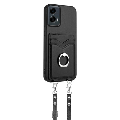 For Motorola Moto G Play 2024 5G R20 Crossbody Rope Ring Card Holder Phone Case(Black) - Motorola Cases by buy2fix | Online Shopping UK | buy2fix